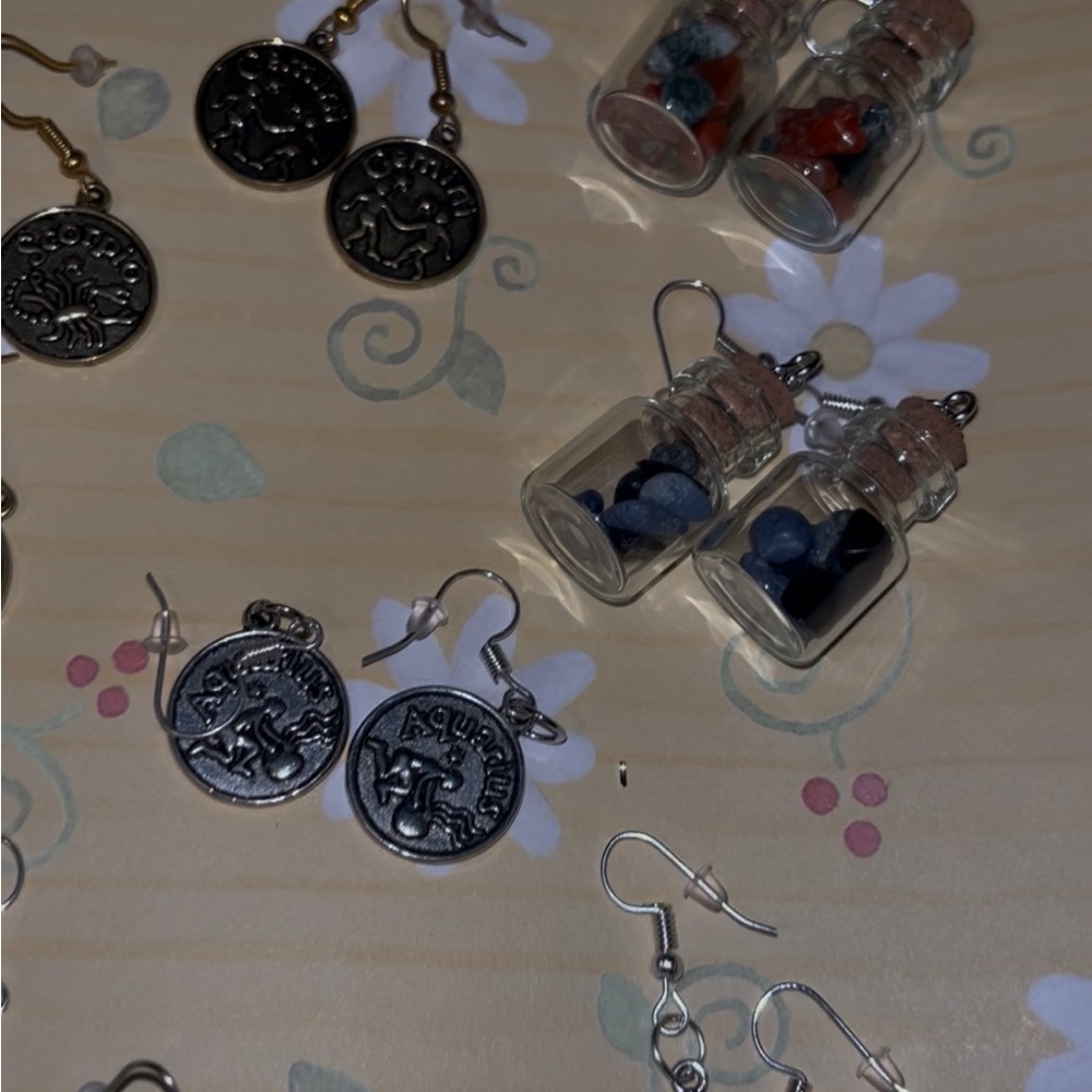 Silver Zodiac Earrings and Bead Jar Set